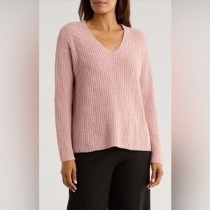NWT Eileen Fisher V-Neck Organic Cotton & Cashmere Blend Sweater Women's Pink